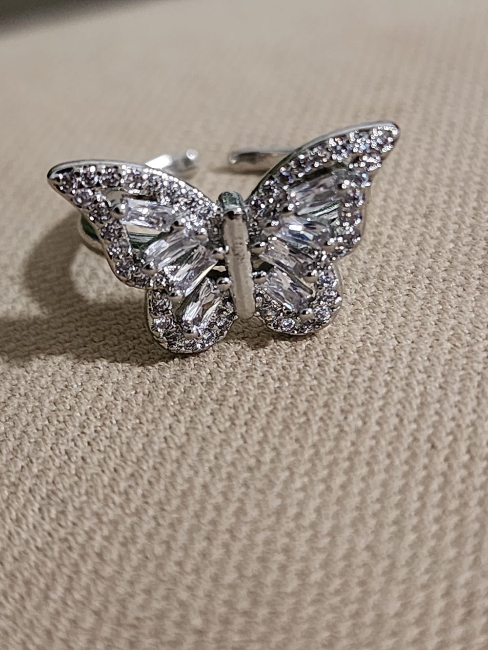 Rhodium Plated - Crystal Butterfly Ring - Women Jewelry